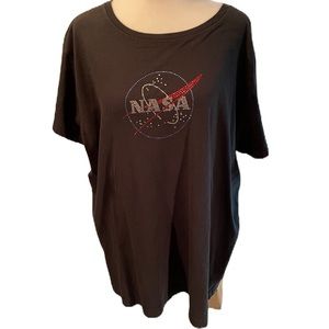 NASA Black Short Sleeve Crew Neck Logo Tee with Silver, Blue & Red Gem Stones 2X